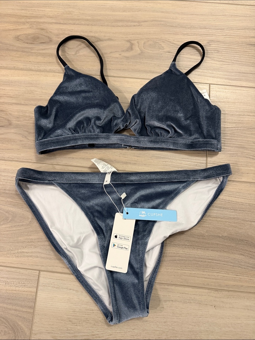 Cupshe Velvet Slate Blue Triangle Bikini Set